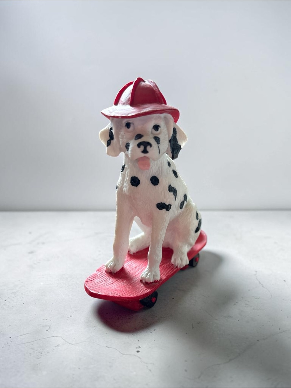 Cute Westland Fireman Hat Dalmatian Puppy Skateboard Figurine in Red
